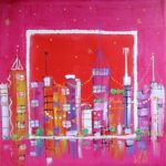 Pink Towers - peinture acrylique sur toile 30 x 30 cm