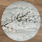 Branche de fleurs - Peinture acrylique sur bois diamètre 60 cm