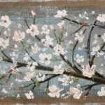 Branche de cerisier en fleurs - Peinture acrylique sur toile de jute 60 x 30 cm