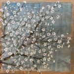 Branche de cerisier en fleurs - Peinture acrylique sur toile de jute 80 x 80 cm