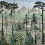 Forêt et brume - Paravent en 3 vantaux 50 x 150 cm - Peinture acrylique sur toile