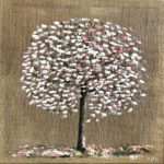 Sakura - Acrylique sur toile de jute tendue 80 x 80 cm - Cerisier en fleurs